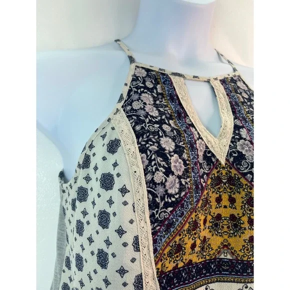Xhilaration Women's‎ Halter L Top Y2K Floral Peplum Sleeveless Boho Festival VTG - Picture 5 of 13
